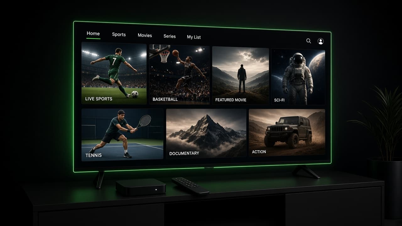 4K television with sports, movies and series, ready for an IPTV subscription